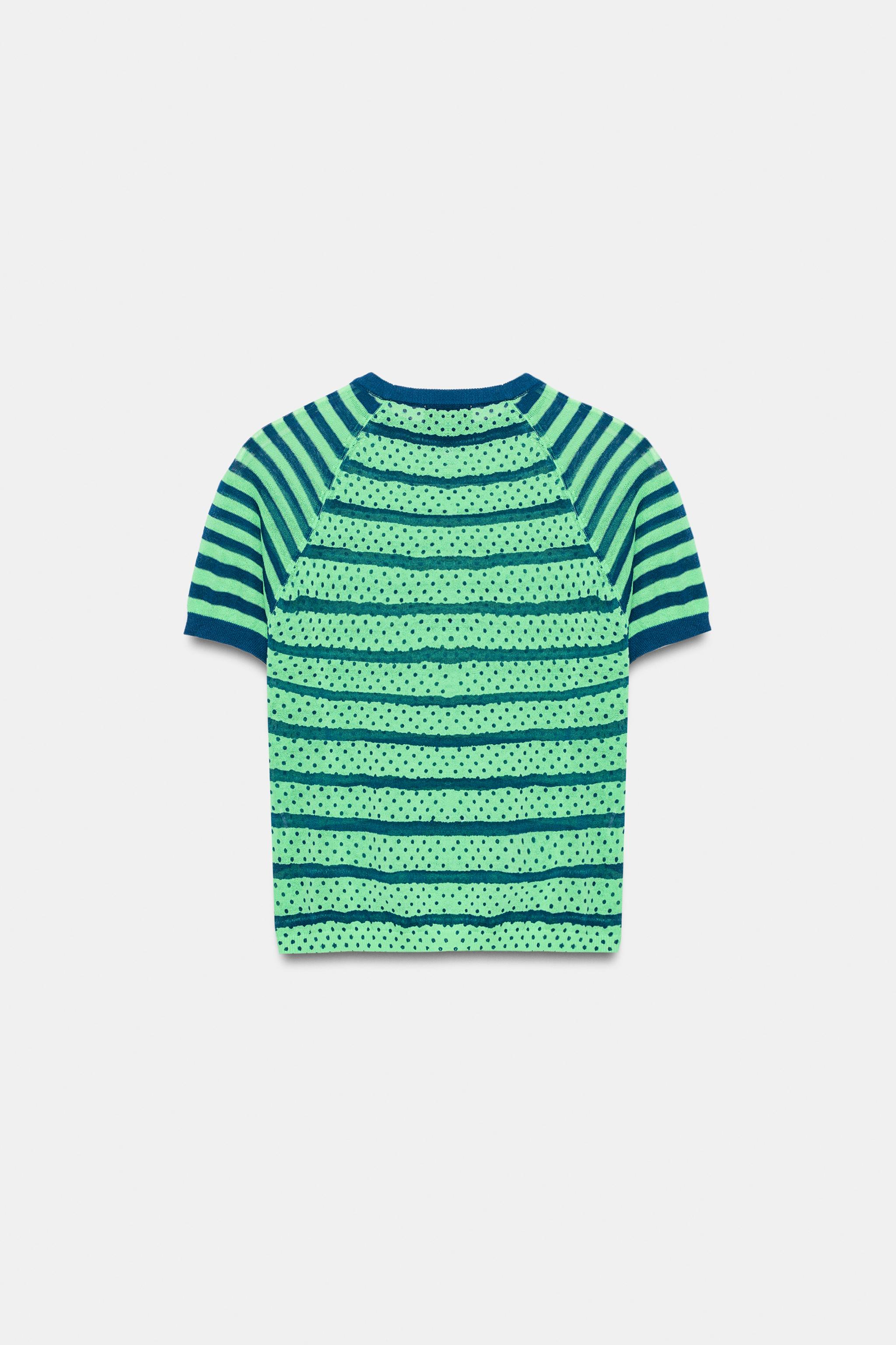 STRIPED POLKA DOT KNIT TOP
